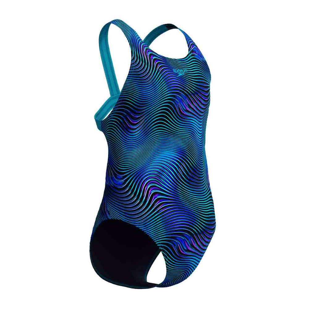 Speedo Girls Digital Allover Leaderback Swimsuit - Deep Sapphire/Mayan Blue | Allens Of Kingsbury