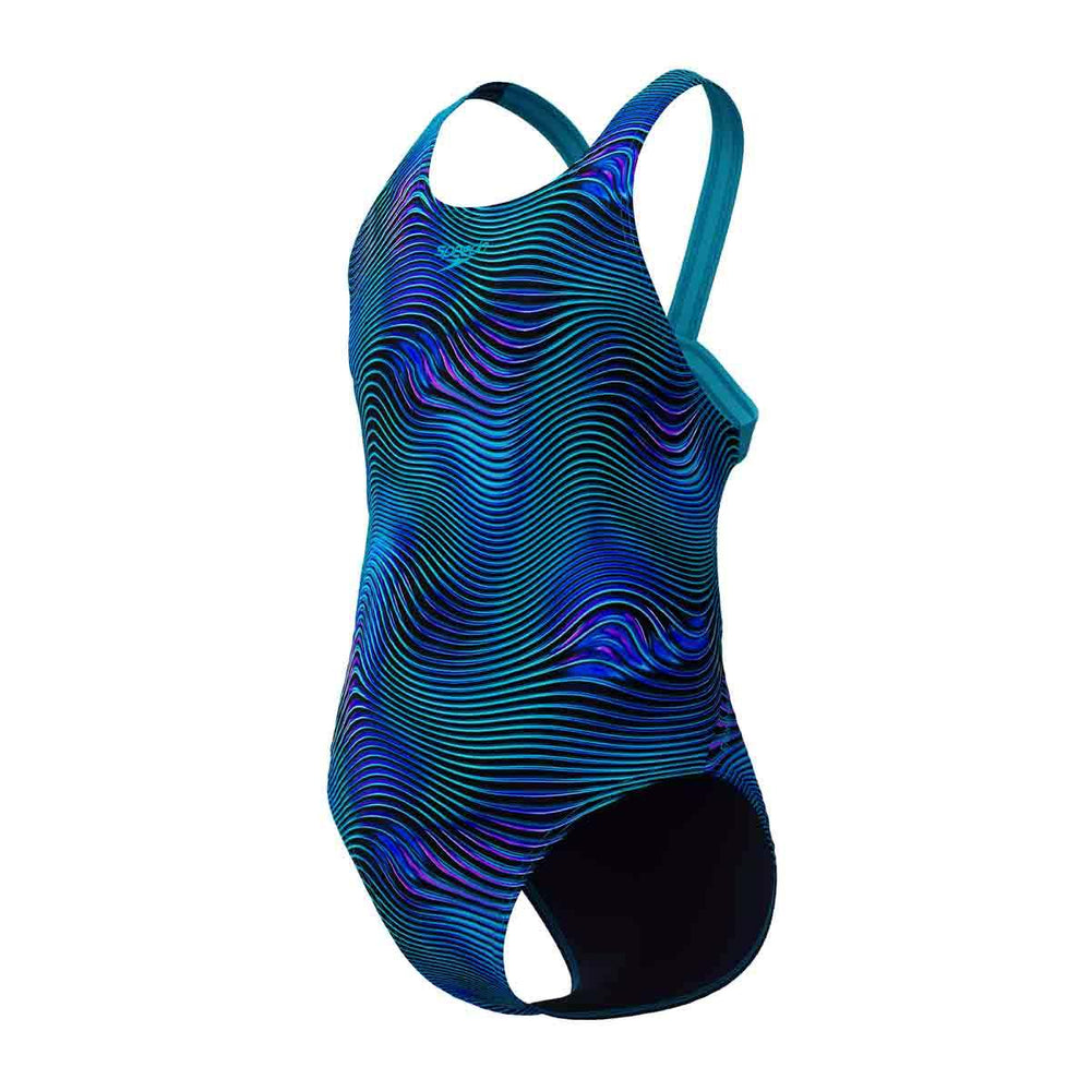 Speedo Girls Digital Allover Leaderback Swimsuit - Deep Sapphire/Mayan Blue | Allens Of Kingsbury