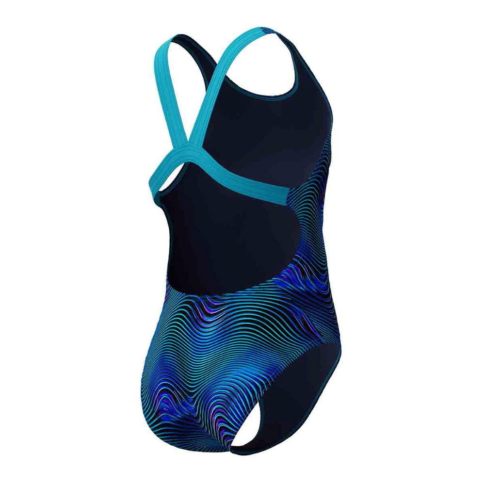 Speedo Girls Digital Allover Leaderback Swimsuit - Deep Sapphire/Mayan Blue | Allens Of Kingsbury