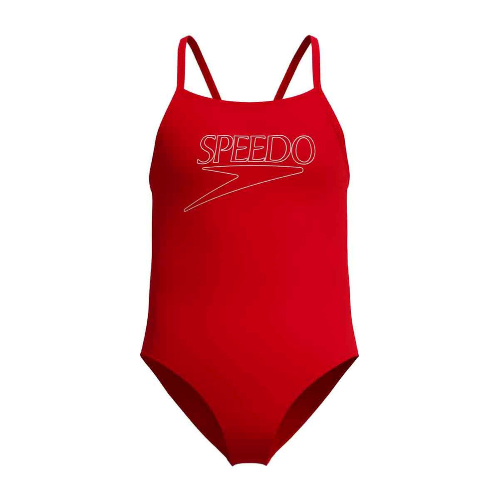 Speedo Girls Endurance+ Logo Thinstrap Swimsuit - High Risk Red | Allens Of Kingsbury