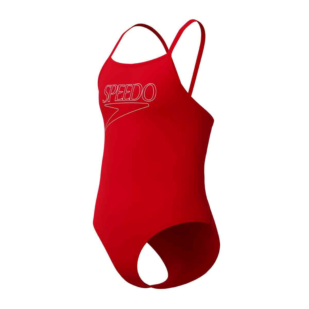 Speedo Girls Endurance+ Logo Thinstrap Swimsuit - High Risk Red | Allens Of Kingsbury