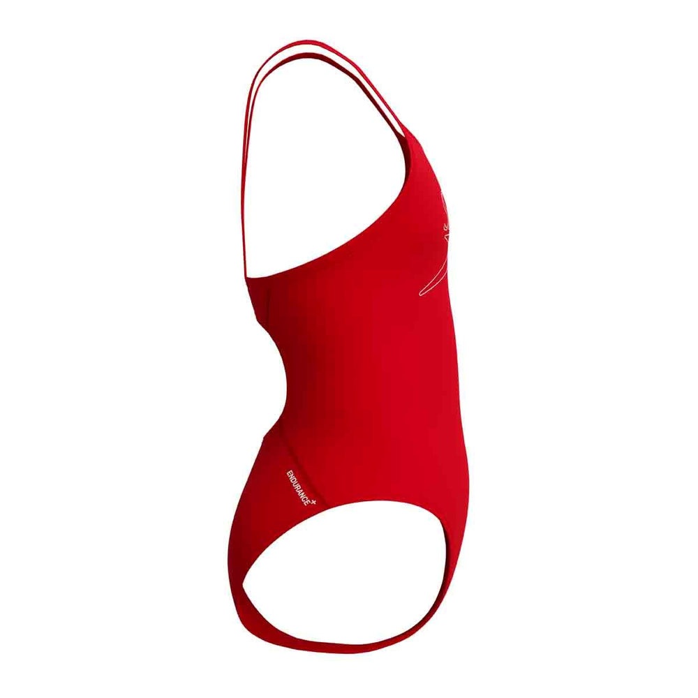 Speedo Girls Endurance+ Logo Thinstrap Swimsuit - High Risk Red | Allens Of Kingsbury