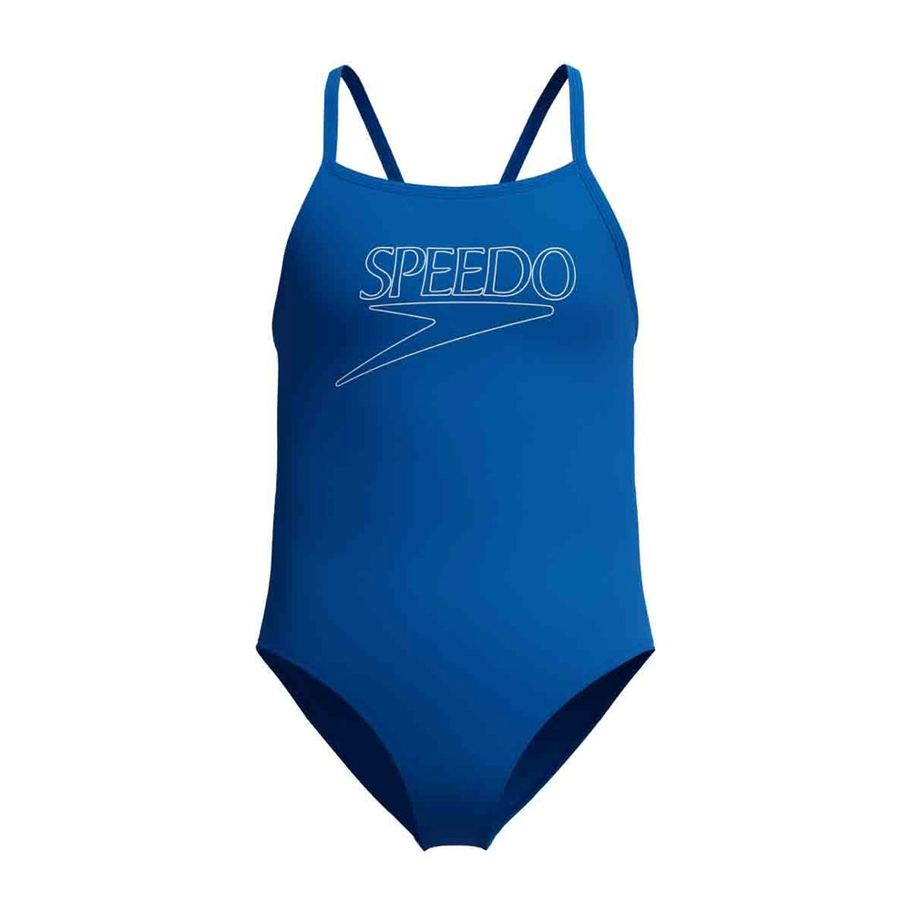 Speedo Girls Endurance+ Logo Thinstrap Swimsuit - Turkish Sea | Allens Of Kingsbury
