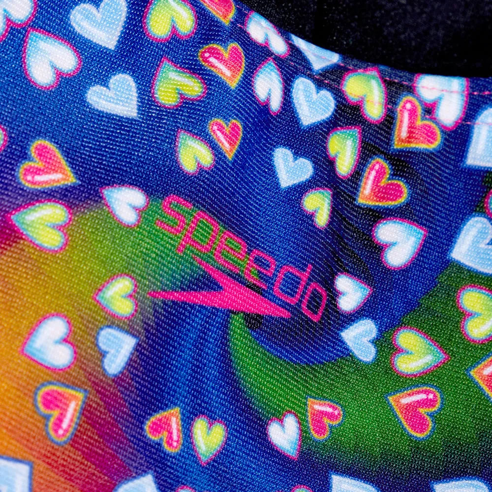 Speedo girls' digital placement splashback swimsuit with heart pattern, vibrant swimwear perfect for young swimmers