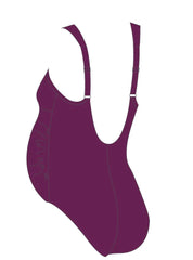 Speedo women's purple maternity swimsuit with V-neck and U-back design, suitable for swimming and maternity wear.