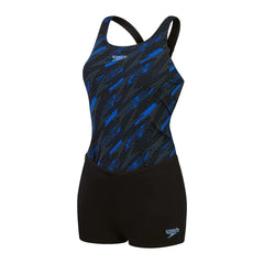 Speedo women's HyperBoom tankini in black, true cobalt, and curious blue, featuring supportive swimwear design and vibrant colors.
