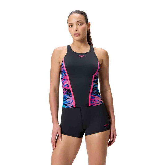 Speedo Womens HyperBoom Splice Tankini - Anthracite/Margarita Pink - Allens Swimwear 1200