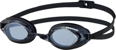 Swans Racing Prescription Optics Swimming Goggle in black with adjustable strap and clear lenses for comfortable swimming.