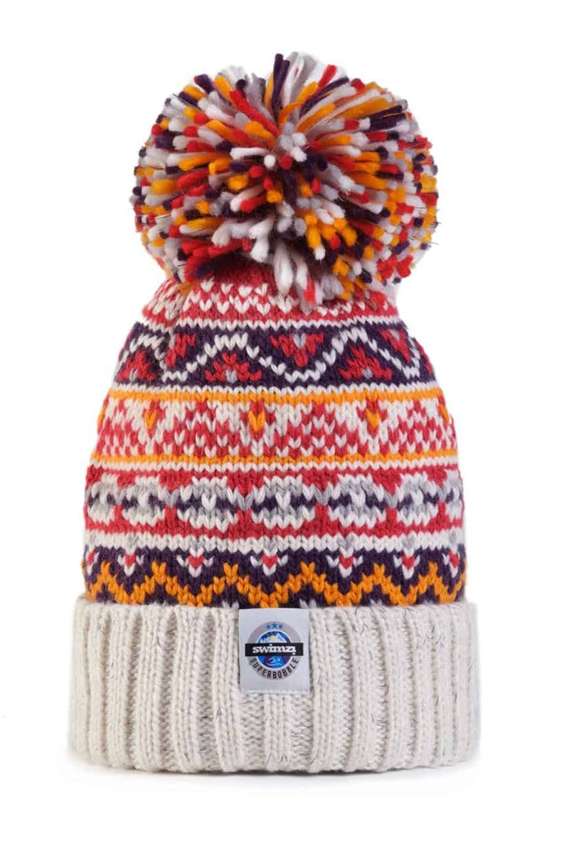 Swimzi Cream Cherry Fairisle Super Bobble Hat - Multi | Allens Of Kingsbury