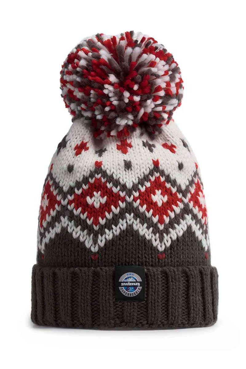 Swimzi Graphite Red Tyrol Nordic Knit Reflective Super Bobble Hat - Multi | Allens Of Kingsbury