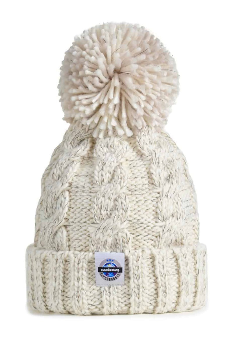 Swimzi Oatmeal Cable Knit Super Bobble Hat - Brown | Allens Of Kingsbury