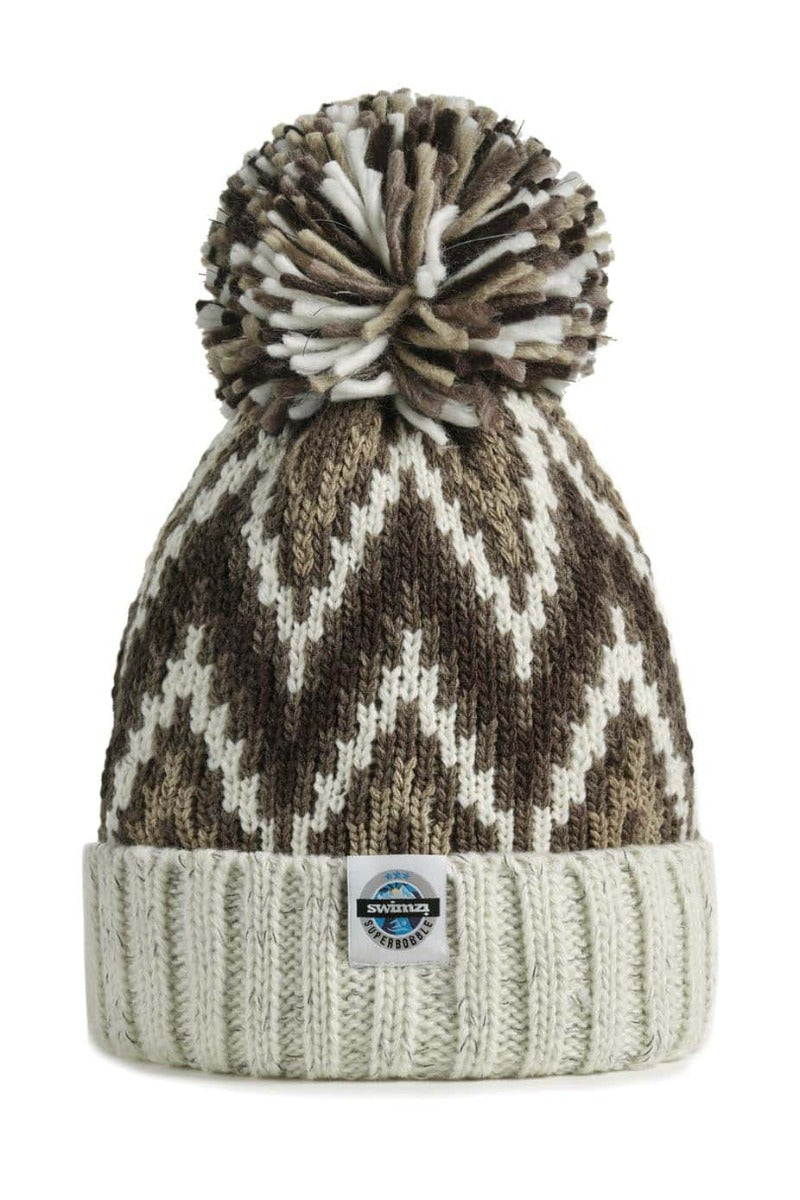 Swimzi Truffle Cream Zig-zag Super Bobble Hat - Brown | Allens Of Kingsbury