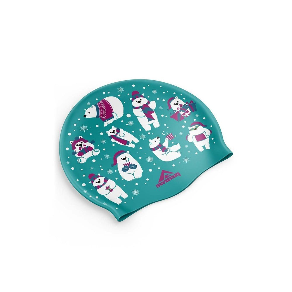 Swimzi Christmas Polar Bears Swim Cap - Teal | Allens Of Kingsbury