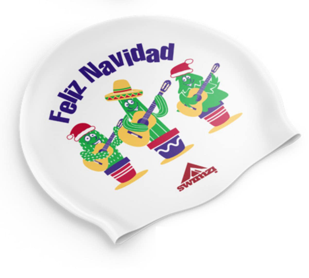 Swimzi Christmas White Feliz Navidad Swim Cap - White | Allens Of Kingsbury