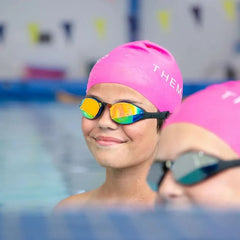 TheMagic5 Blue Magic Mirror Gold youth goggles with blue and gold mirrored lenses, designed for customizable eye protection and style.