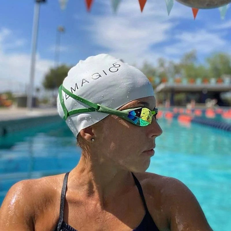 TheMagic5 Limited Edition Green Gold Youth Custom Goggles with green and gold mirror lenses, designed for active sports.