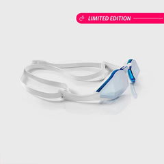 TheMagic5 Limited Edition white, blue, and silver custom goggles with blue and silver mirror lenses, designed for sports or outdoor use.