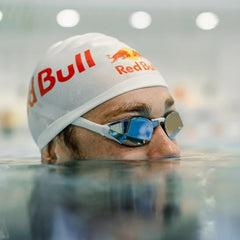 TheMagic5 Limited Edition white, blue, and silver custom goggles with blue and silver mirror lenses, designed for sports or outdoor activities.