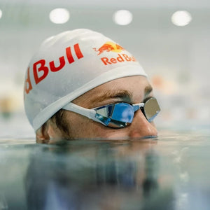 TheMagic5 Limited Edition youth goggles in white, blue, and silver with blue/silver mirror lenses, featuring a custom design.