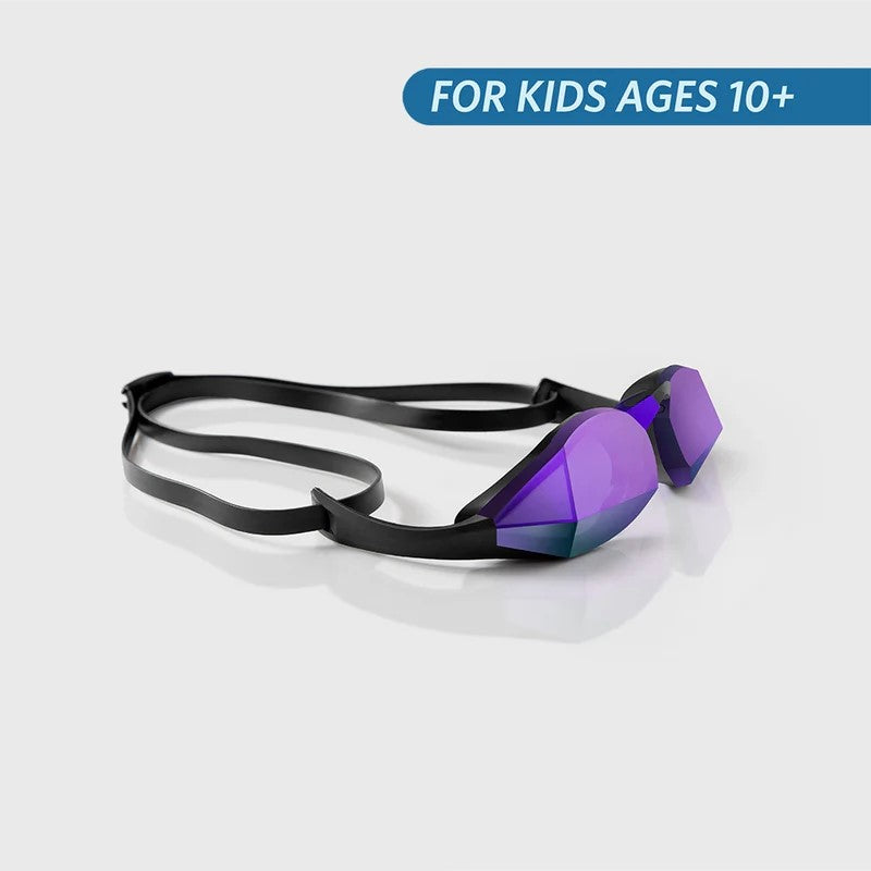 TheMagic5 Purple Magic Mirror Blue youth goggles with purple frame and mirror lenses, designed for outdoor sports and protection.