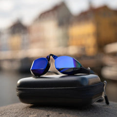 TheMagic5 Purple Magic Mirror Youth Goggle with purple frame and blue mirror lens showing a custom-designed sports goggle.