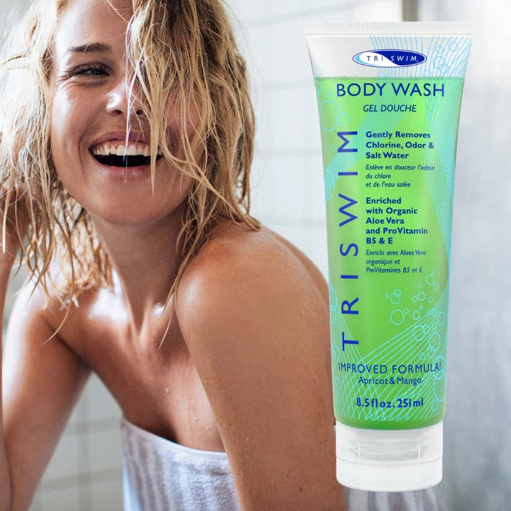 Triswim Green Bodywash 250ml for self-care and recovery, featuring a fresh green bottle in a clean, simple design.