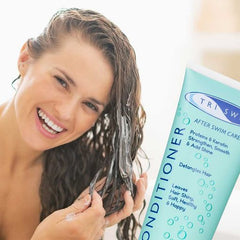 Triswim Conditioner 251ml bottle showing the blue and white packaging with product label for hair and scalp conditioning.