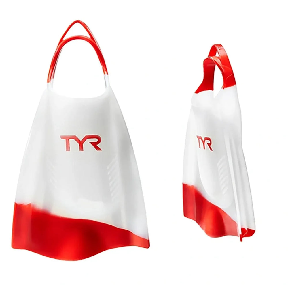 TYR Hydroblade Fins in clear, lightweight snorkel fins designed for swimming and training, with adjustable foot pockets.