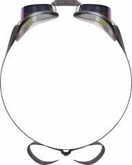 TYR Socket Rocket 2.0 Mirror Goggles with metallic fire finish, designed for swimming, featuring reflective mirrored lenses.