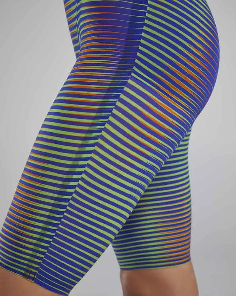 TYR Womens Avictor 2.0 Luminis open-back kneeskin in electric lime, form-fitting swim kneesuit for women with vibrant color and sleek design.