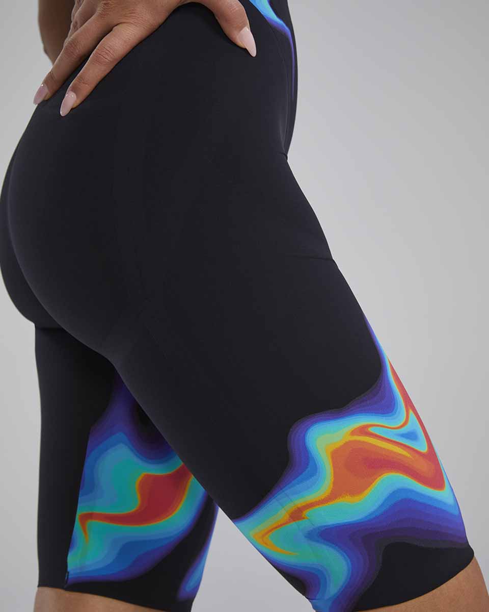 TYR Womens Venzo Infrared Openback Kneeskin - Red/Turq/Blue - Allens Swimwear