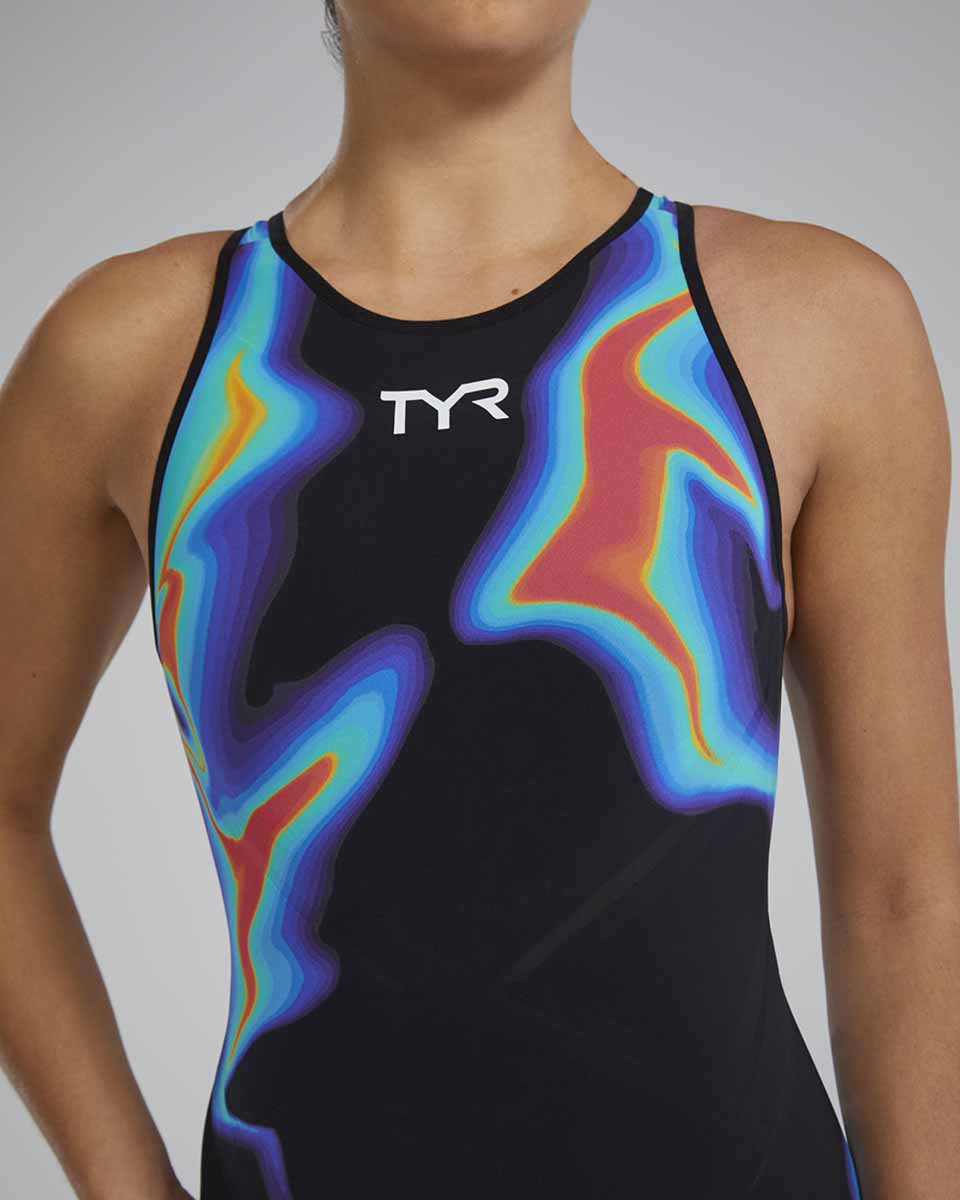 TYR Womens Venzo Infrared Openback Kneeskin - Red/Turq/Blue - Allens Swimwear