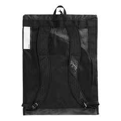 Black TYR Elite Mesh Backpack showing a spacious mesh storage bag with adjustable straps and a sturdy zipper closure.