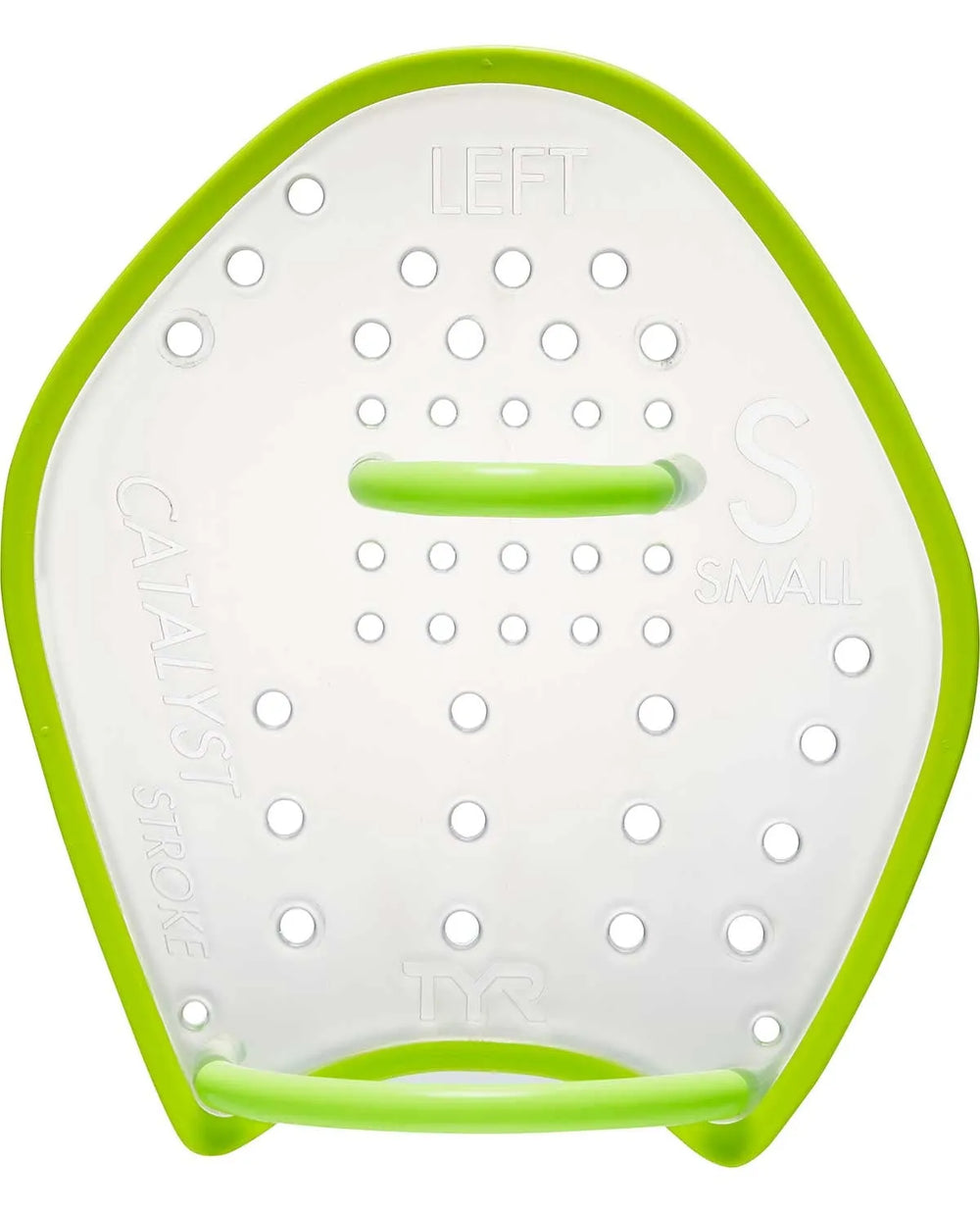 Clear TYR Catalyst Stroke Training Paddle for swim training, showing the lightweight, ergonomic design with blade and handle.