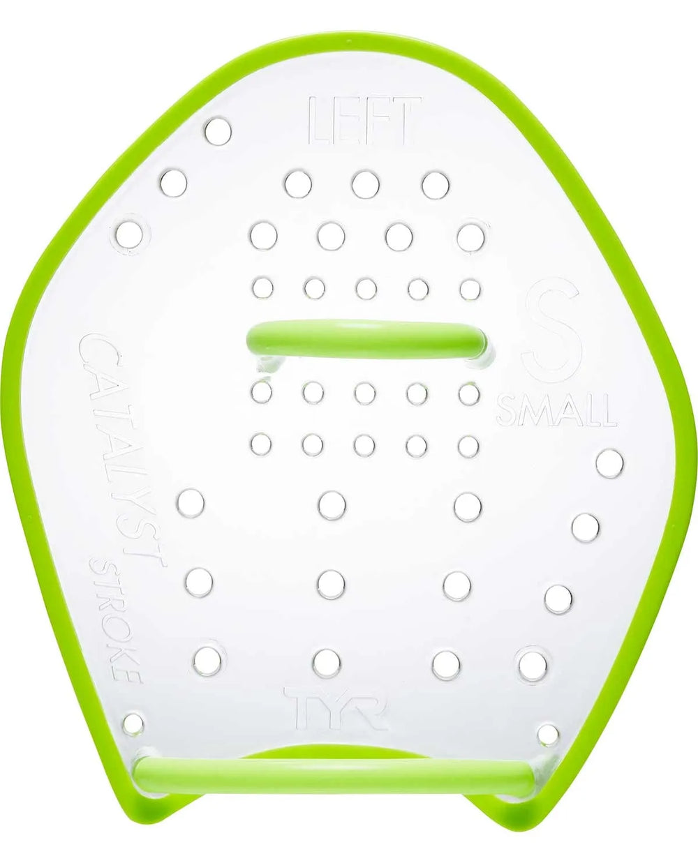 Clear TYR Catalyst Stroke Training Paddle for swimming, showing lightweight design and ergonomic grip for improved stroke technique.