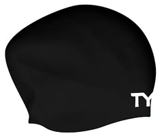 TYR Long Hair Wrinkle Free Silicone Swimming Cap - Black | Allens Of Kingsbury