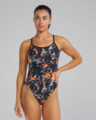 TYR Womens Validus Crosscutfit Tieback Swimsuit - Orange/Aqua/Black | Allens Of Kingsbury