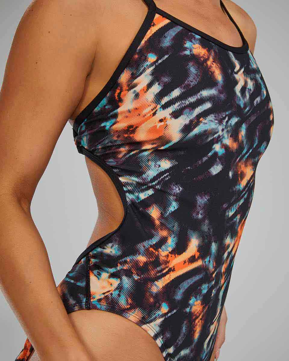 TYR Womens Validus Crosscutfit Tieback Swimsuit - Orange/Aqua/Black | Allens Of Kingsbury