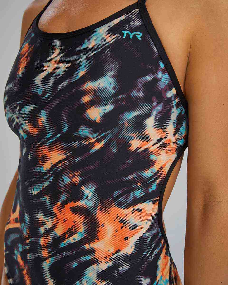 TYR Womens Validus Crosscutfit Tieback Swimsuit - Orange/Aqua/Black | Allens Of Kingsbury