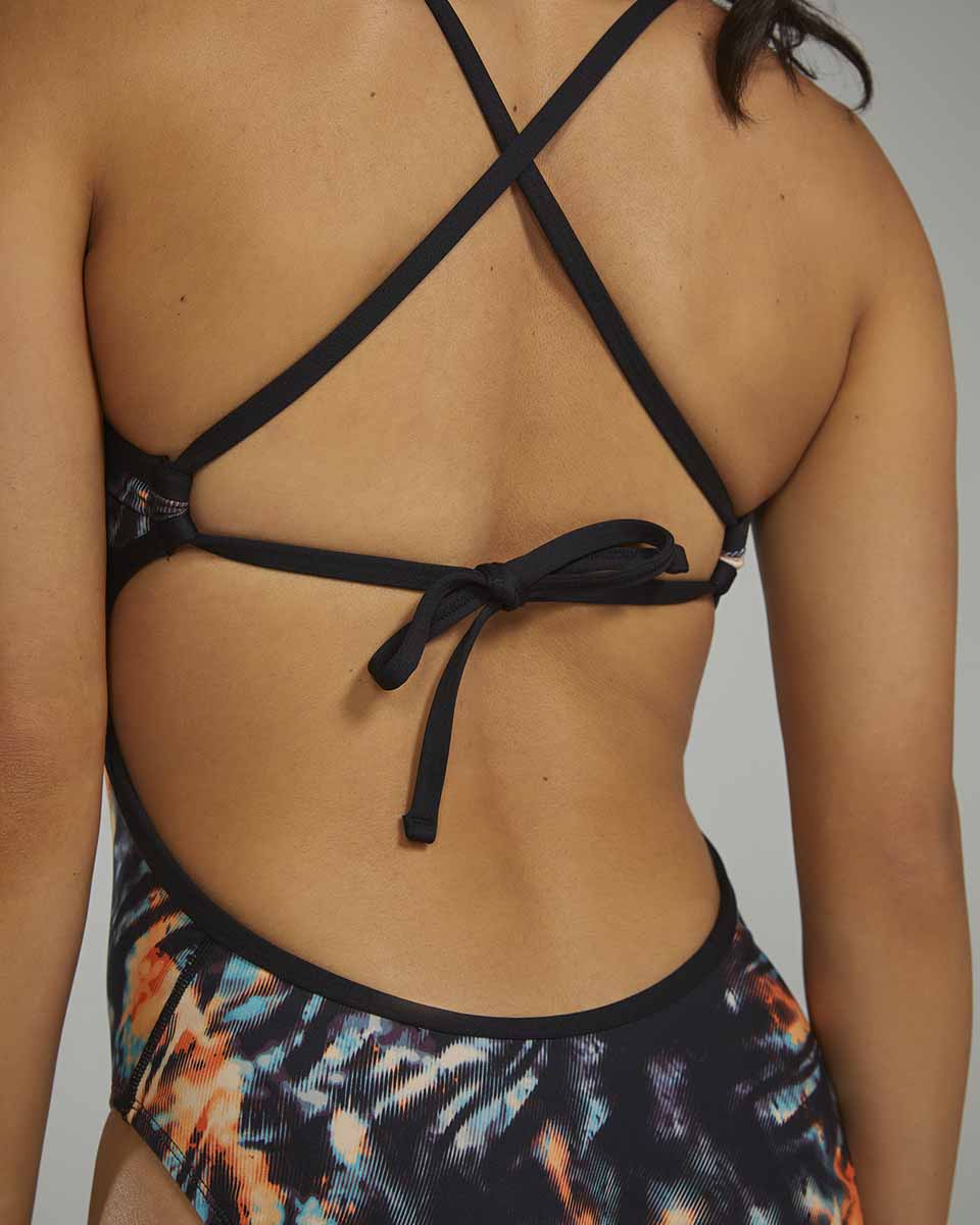 TYR Womens Validus Crosscutfit Tieback Swimsuit - Orange/Aqua/Black | Allens Of Kingsbury