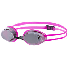 Vorgee Missile Silver Mirror Fluro Pink goggles with pink lenses, designed for swimming and water sports.