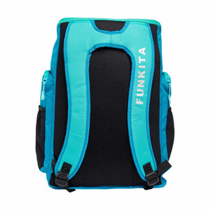 Funkita Mint Machine Space Case Backpack in mint and blue with space-themed design and adjustable straps.