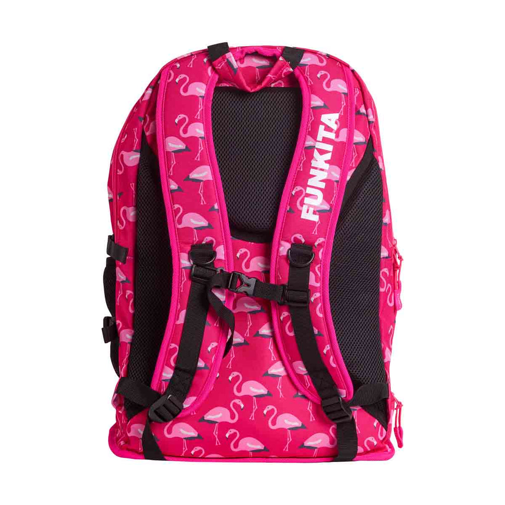 Pink Way Funky Flaming Go Gos Elite Squad backpack with colorful flaming design and adjustable straps, stylish and functional.