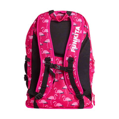 Pink Way Funky Flaming Go Gos Elite Squad backpack with colorful flaming design and adjustable straps, stylish and functional.