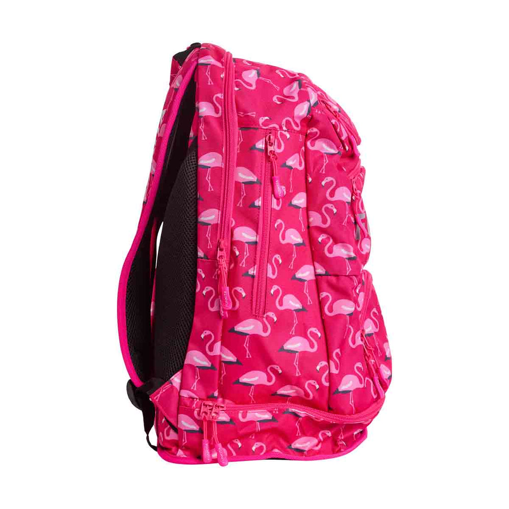 Pink Way Funky Flaming Go GOs Elite Squad backpack with colorful flame design and adjustable straps.