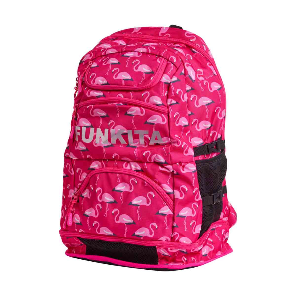 Pink Way Funky Flaming Go GOs Elite Squad backpack with flaming design, featuring adjustable straps and spacious main compartment.