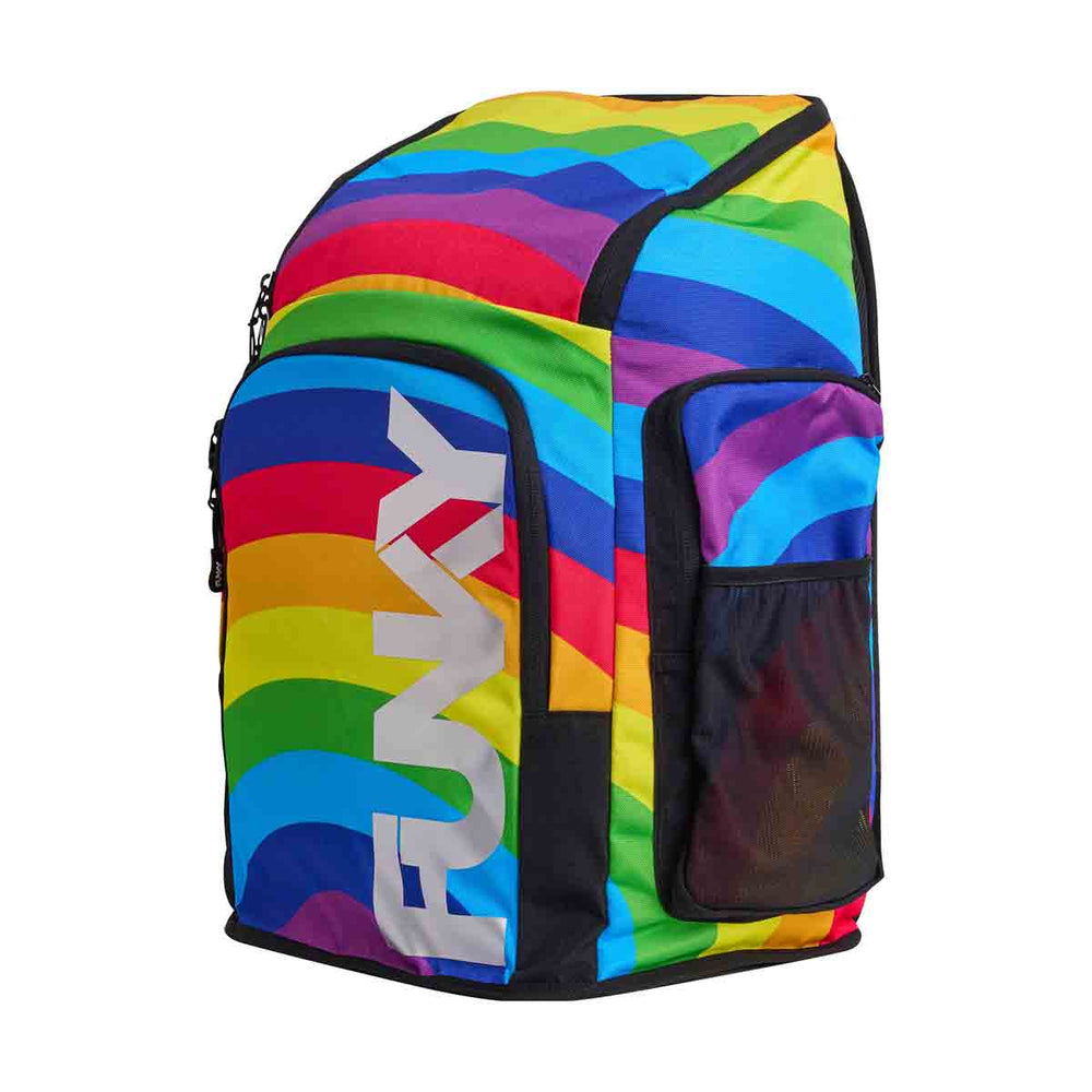 Colorful Way Funky Rainbowie Space Case Backpack with vibrant rainbow design and multiple compartments, ideal for everyday use.