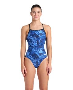 Arena Womens Team Crackle Lightdrop Back Swimsuit - Black/Team Royal