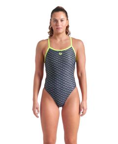 Arena Womens Monogram Challenge Back Swimsuit - Dark Sage Multi/Artic Lime