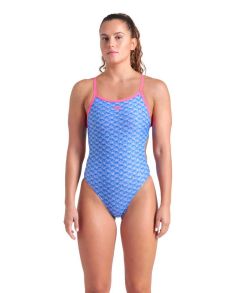 Arena Womens Monogram Challenge Back Swimsuit - Blue River Multi/Shocking Pink